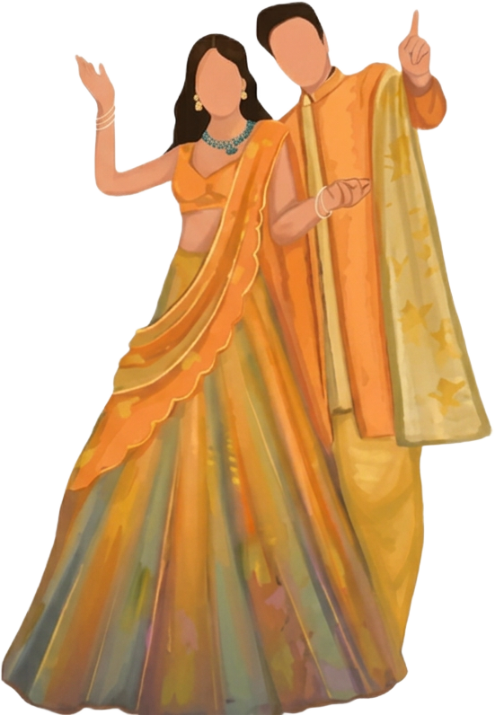 Bride and groom celebrating Haldi in yellow wedding attire