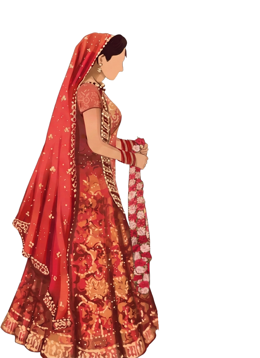 Bride arriving with a floral garland